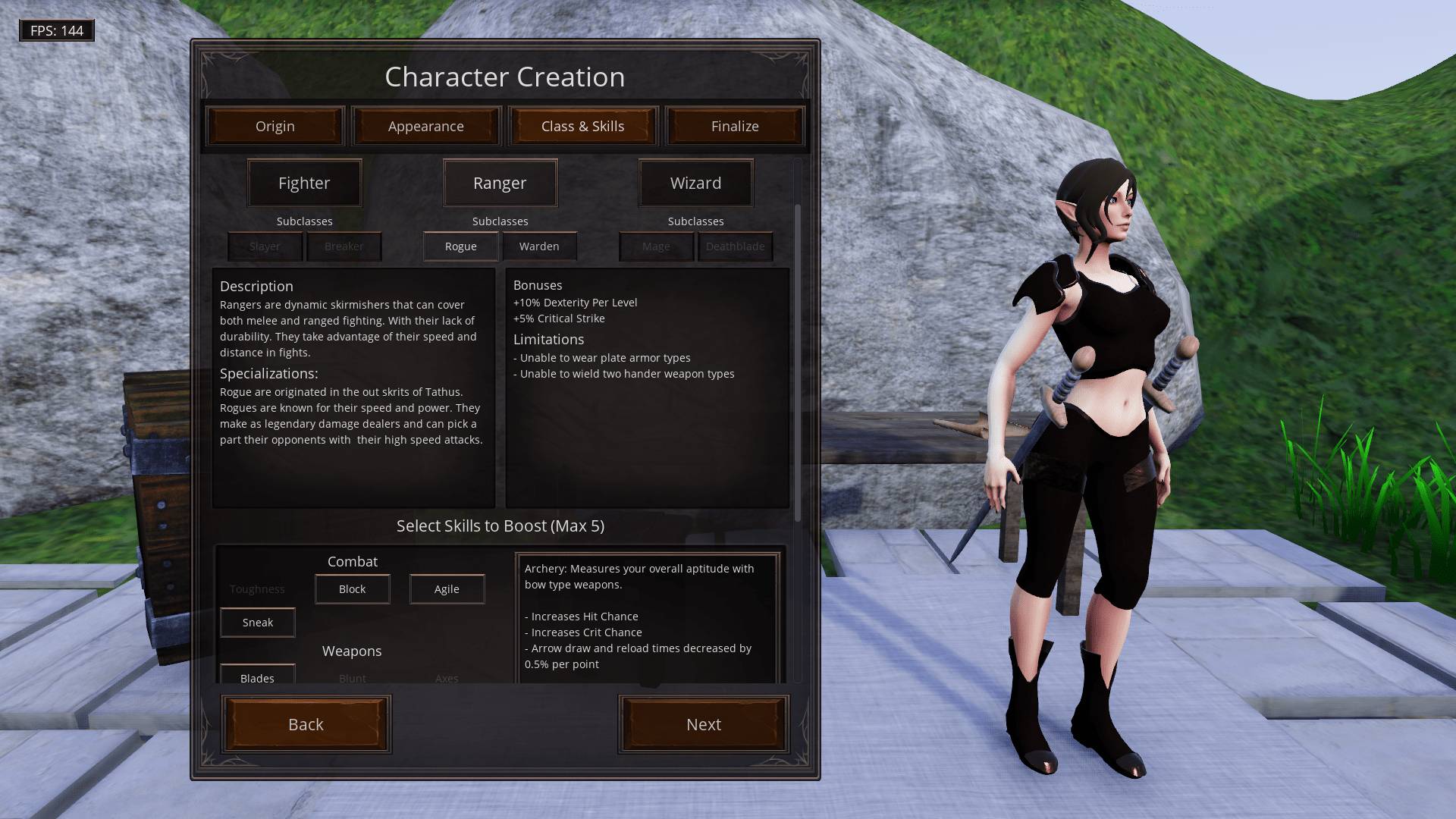 Character Class Selection View