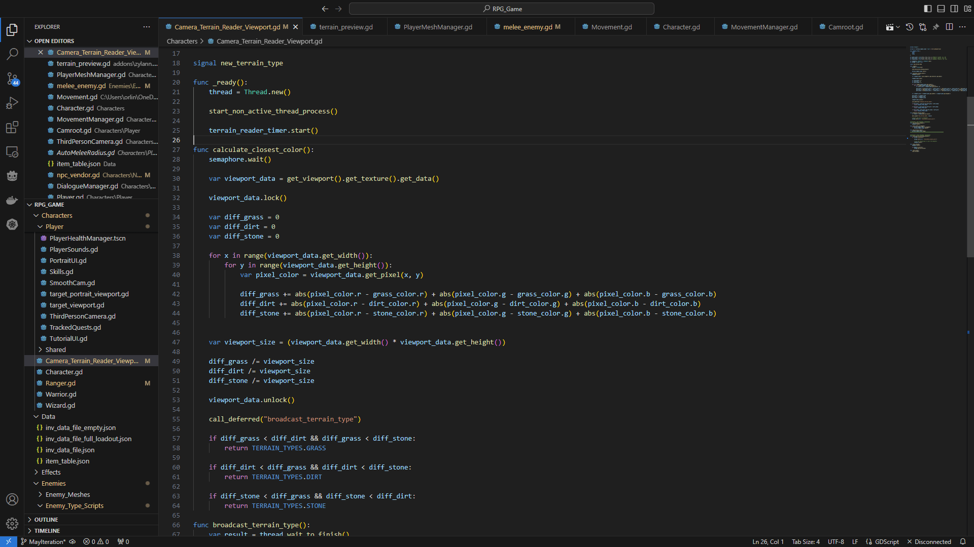 Semaphore managment to coordinate threads - Logic taking another viewport that looks at the terrain and calculates what footstep sound to play